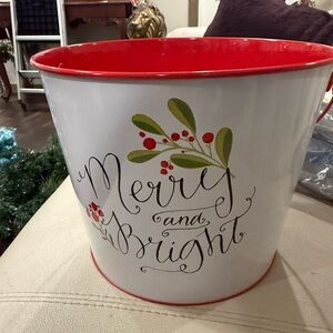 Holiday Red and White Decorative Bucket